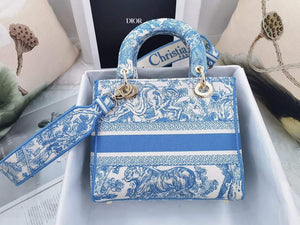 Dior M0565 Medium Lady D-Life Bag Cornflower Blue Toile de Jouy Embroidery - Default Title - View 4