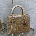 Dior M0565 Medium Lady D-Life Bag Beaded crystal pendant embroidered Gold - Default Title - View 1