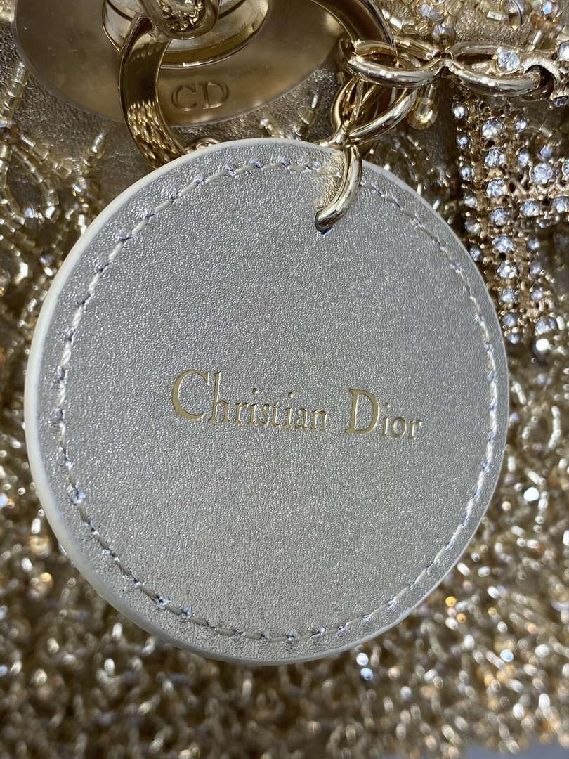 Dior M0565 Medium Lady D-Life Bag Beaded crystal pendant embroidered Gold - Default Title - View 2