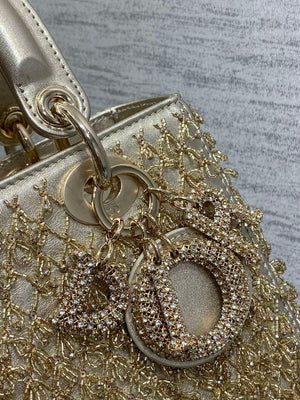 Dior M0565 Medium Lady D-Life Bag Beaded crystal pendant embroidered Gold - Default Title - View 3