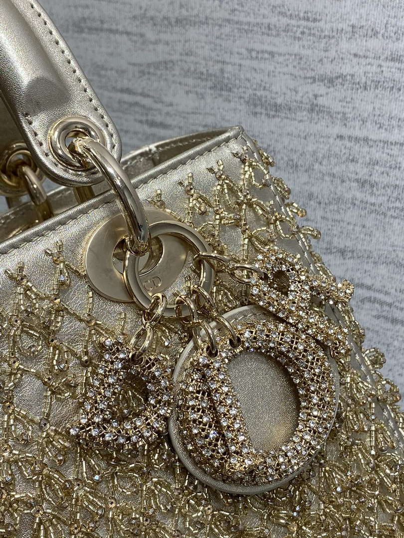 Dior M0565 Medium Lady D-Life Bag Beaded crystal pendant embroidered Gold - Default Title - View 3
