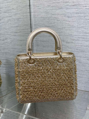 Dior M0565 Medium Lady D-Life Bag Beaded crystal pendant embroidered Gold - Default Title - View 5