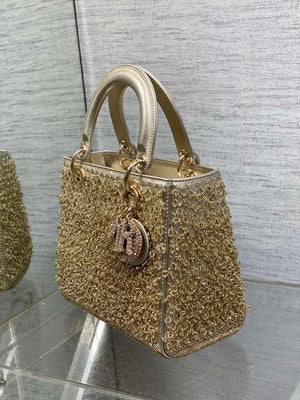 Dior M0565 Medium Lady D-Life Bag Beaded crystal pendant embroidered Gold - Default Title - View 6