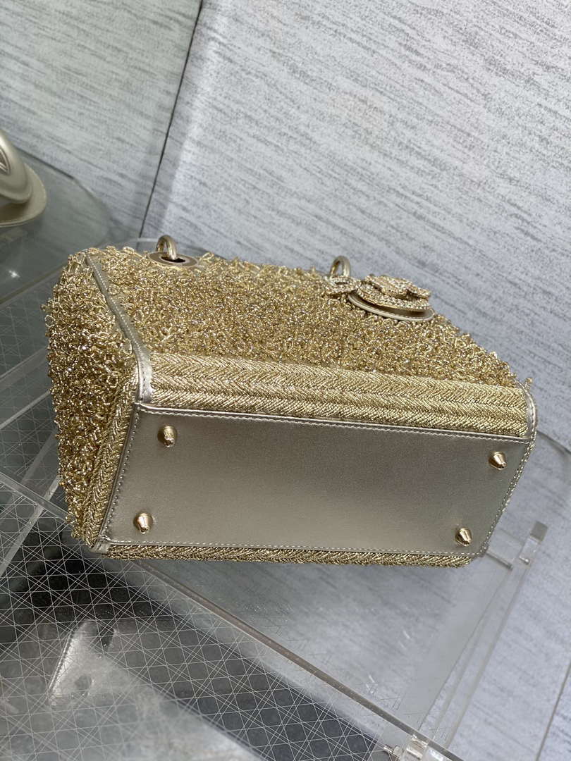 Dior M0565 Medium Lady D-Life Bag Beaded crystal pendant embroidered Gold - Default Title - View 7