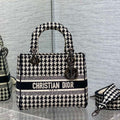 Dior M0565 Medium Lady D-Life Bag Black and White Houndstooth Embroidery - Default Title - View 1