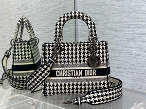 Dior M0565 Medium Lady D-Life Bag Black and White Houndstooth Embroidery - Default Title - View 2