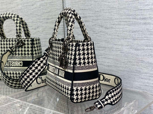 Dior M0565 Medium Lady D-Life Bag Black and White Houndstooth Embroidery - Default Title - View 6