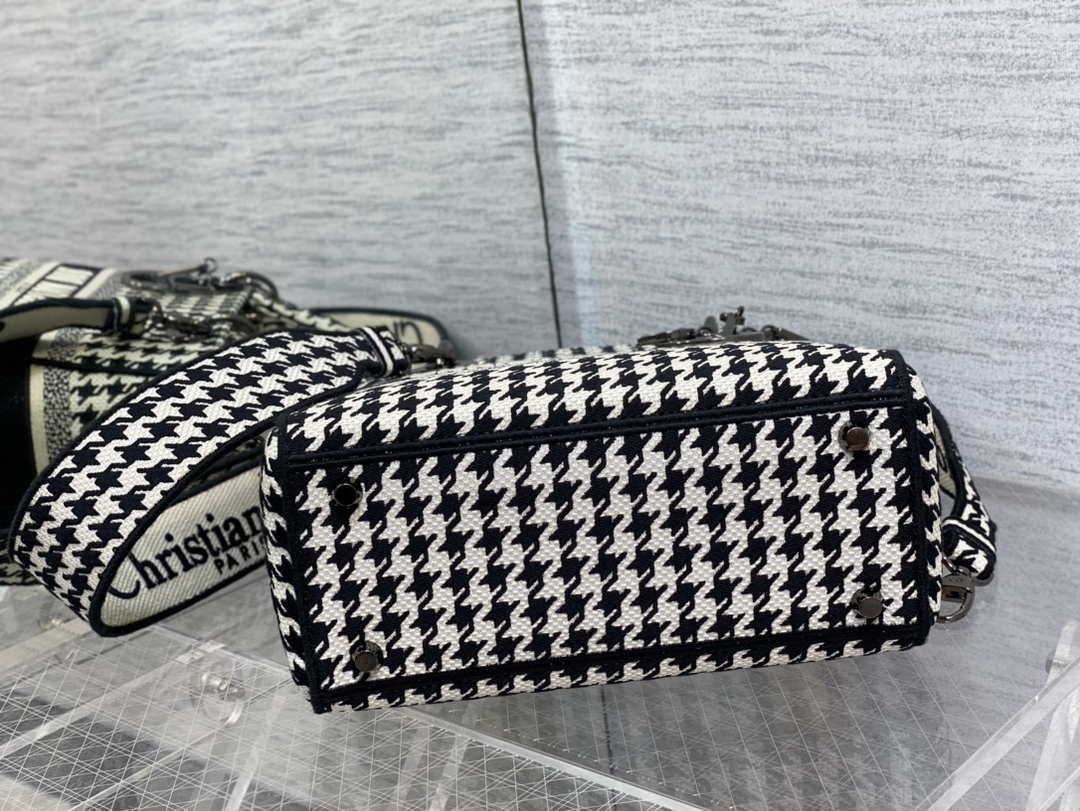Dior M0565 Medium Lady D-Life Bag Black and White Houndstooth Embroidery - Default Title - View 7