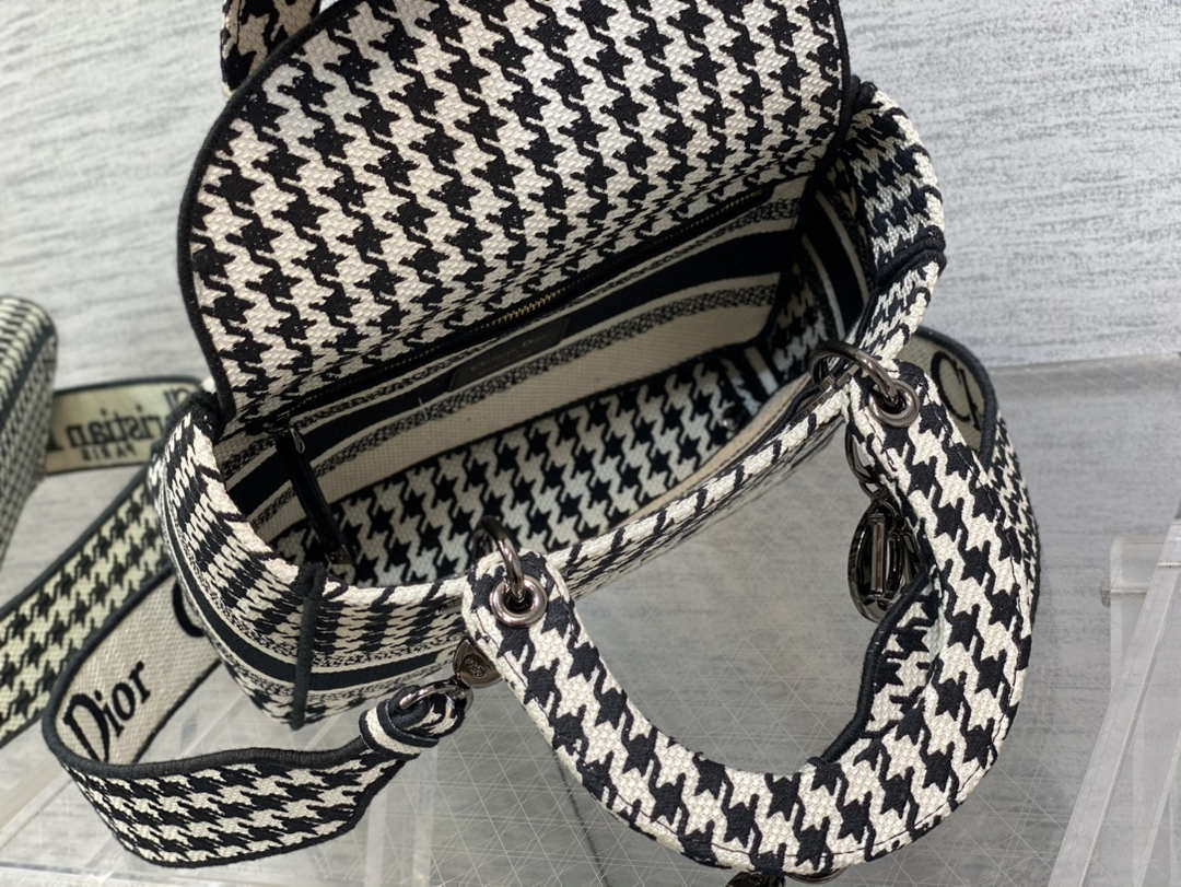 Dior M0565 Medium Lady D-Life Bag Black and White Houndstooth Embroidery - Default Title - View 8