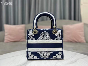 Dior M0565 Medium Lady D-Life Bag Blue and White Cornely-Effect Embroidery - Default Title - View 2