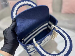 Dior M0565 Medium Lady D-Life Bag Blue and White Cornely-Effect Embroidery - Default Title - View 5