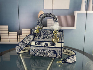 Dior M0565 Medium Lady D-Life Bag Blue Toile de Jouy Reverse Embroidery - Default Title - View 1