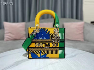 Dior M0565 Medium Lady D-Life Bag Brigh Yellow and Green D-flower Pop Embroidery - Default Title - View 1