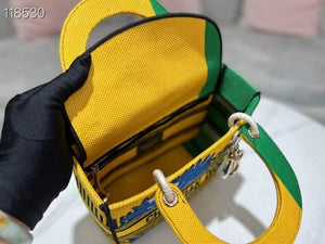 Dior M0565 Medium Lady D-Life Bag Brigh Yellow and Green D-flower Pop Embroidery - Default Title - View 6