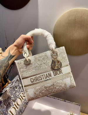 Dior M0565 Medium Lady D-Life Bag Light Yellow Cupidon Embroidery - Default Title - View 2