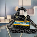 Dior M0565 Medium Lady D-Life Bag Mizza Embroidery Blue and Black with Yellow - Default Title - View 1