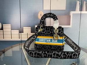 Dior M0565 Medium Lady D-Life Bag Mizza Embroidery Blue and Black with Yellow - Default Title - View 1