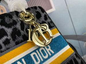 Dior M0565 Medium Lady D-Life Bag Mizza Embroidery Blue and Black with Yellow - Default Title - View 5