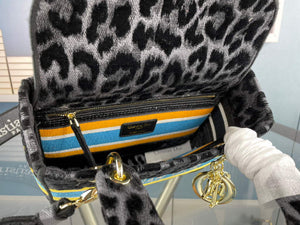 Dior M0565 Medium Lady D-Life Bag Mizza Embroidery Blue and Black with Yellow - Default Title - View 7
