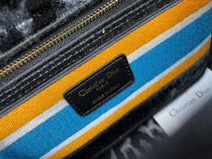 Dior M0565 Medium Lady D-Life Bag Mizza Embroidery Blue and Black with Yellow - Default Title - View 8