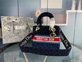 Dior M0565 Medium Lady D-Life Bag Navy Blue Embroidery with Red