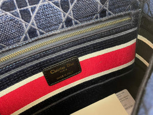 Dior M0565 Medium Lady D-Life Bag Navy Blue Embroidery with Red - Default Title - View 9