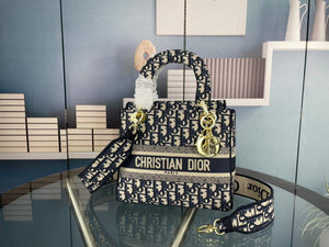 Dior M0565 Medium Lady D-Life Bag Oblique Jacquard Navy Blue - Default Title - View 1