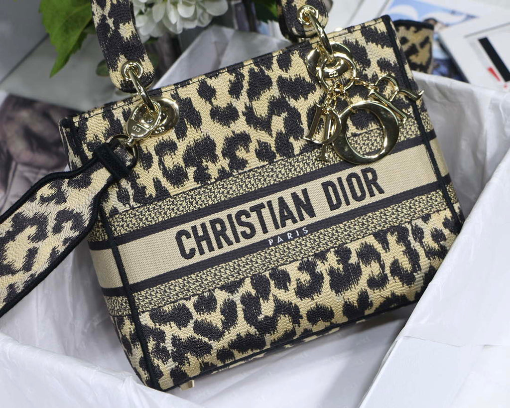 Dior M0565 Medium Lady D-Lite Bag Beige and Black Mizza Embroidery