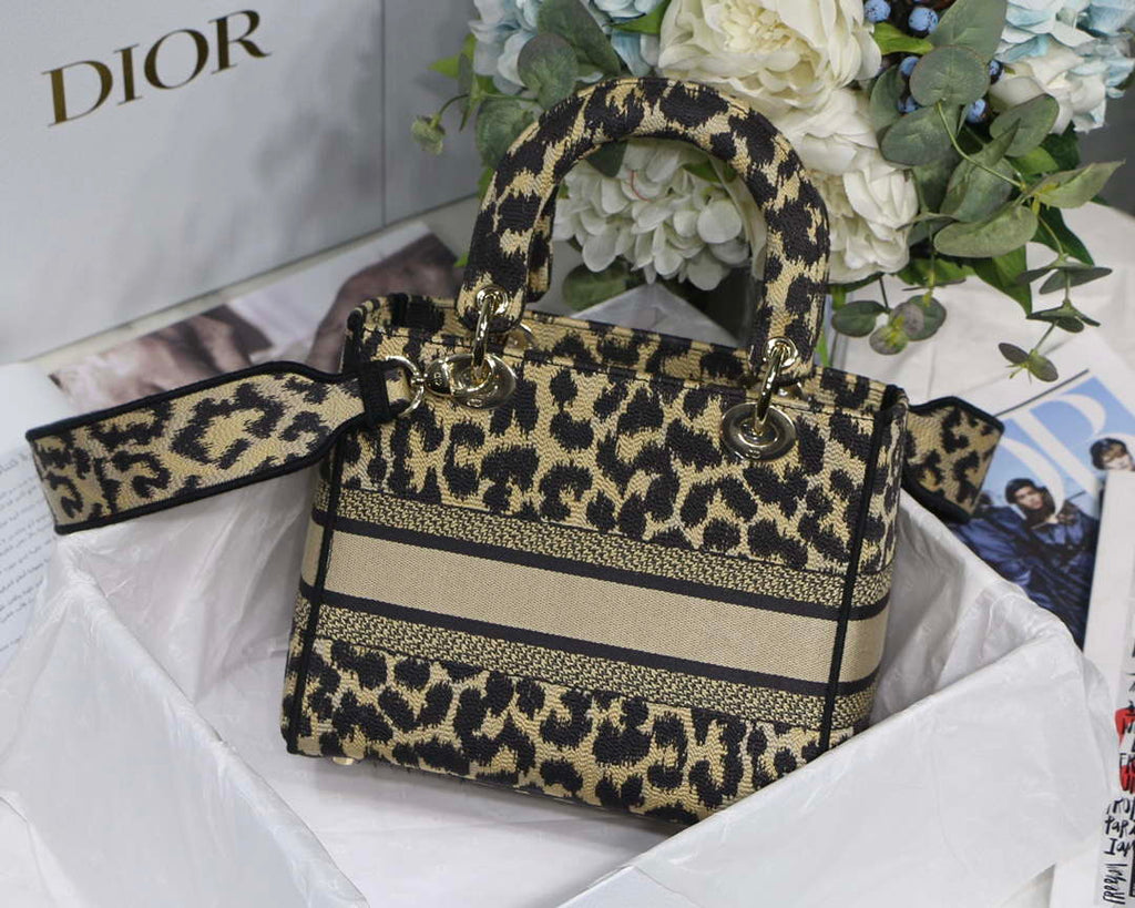 Dior M0565 Medium Lady D-Lite Bag Beige and Black Mizza Embroidery