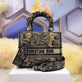 Dior M0565 Medium Lady D-Lite Bag Chocolate Brown and Black Toile de Jouy Embroidery - Default Title - View 1