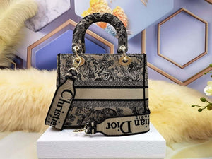Dior M0565 Medium Lady D-Lite Bag Chocolate Brown and Black Toile de Jouy Embroidery - Default Title - View 2