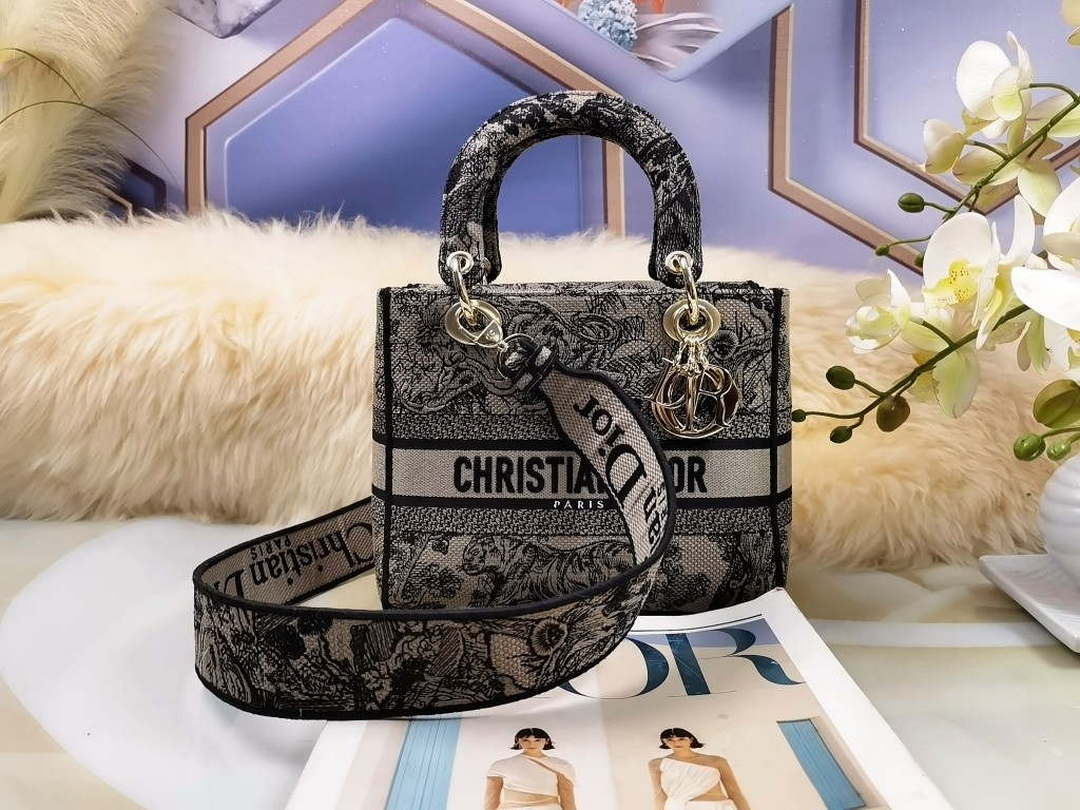 Dior M0565 Medium Lady D-Lite Bag Chocolate Brown and Black Toile de Jouy Embroidery - Default Title - View 3