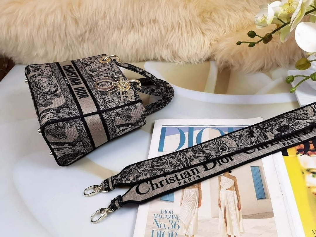 Dior M0565 Medium Lady D-Lite Bag Chocolate Brown and Black Toile de Jouy Embroidery - Default Title - View 5
