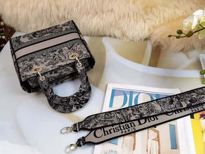 Dior M0565 Medium Lady D-Lite Bag Chocolate Brown and Black Toile de Jouy Embroidery - Default Title - View 7