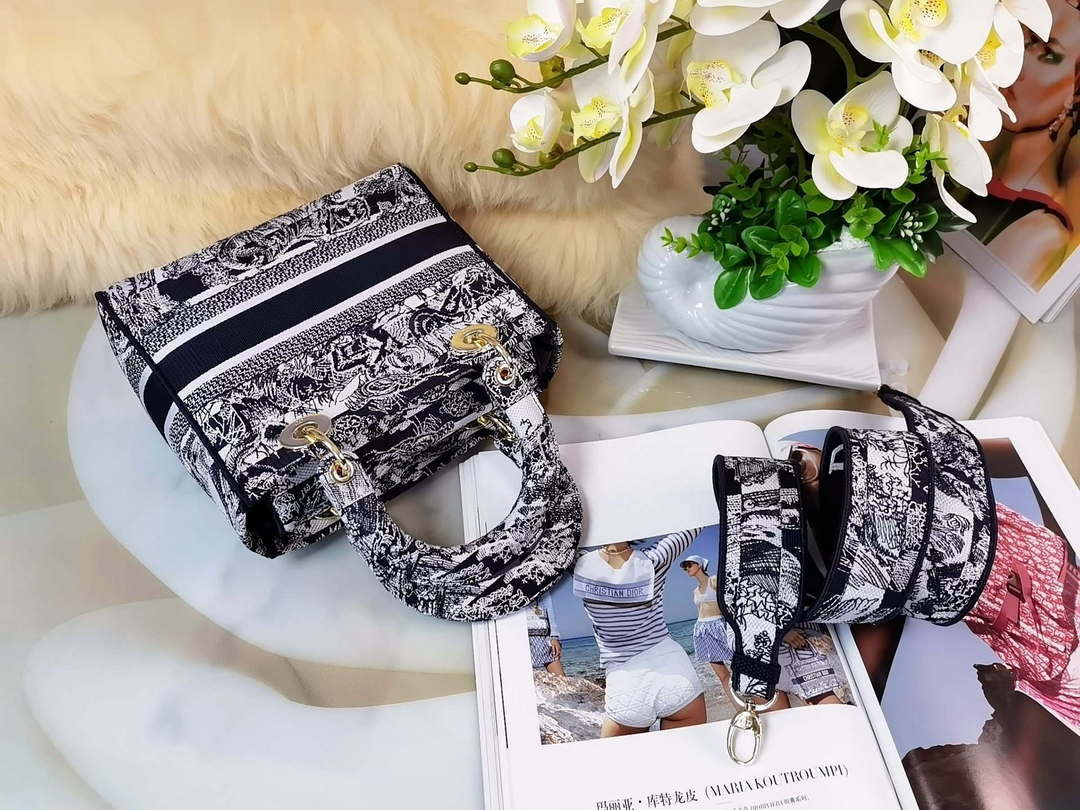 Dior M0565 Medium Lady D-Lite Black and White Toile de Jouy Embroidery M1021 - Default Title - View 8