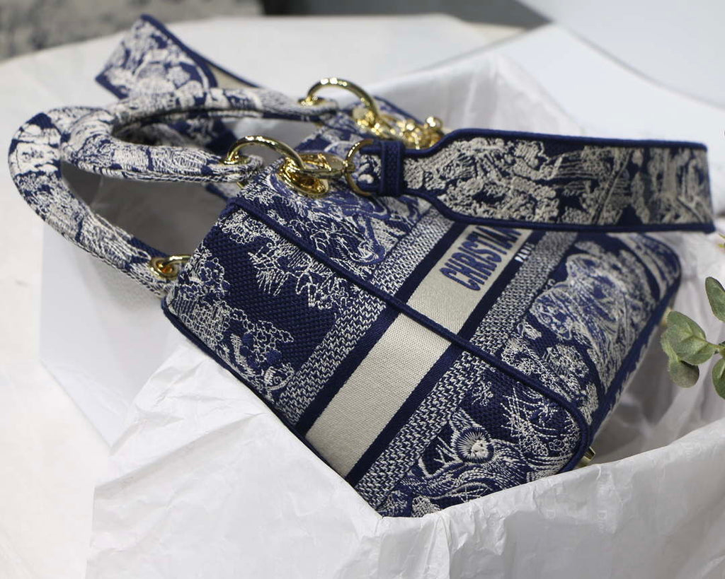 Dior M0565 Medium Lady D-Lite Blue Toile de Jouy Embroidery M1022