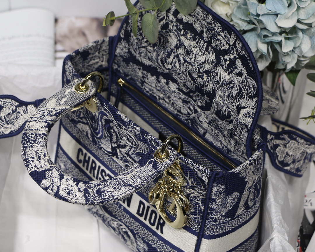 Dior M0565 Medium Lady D-Lite Blue Toile de Jouy Embroidery M1022