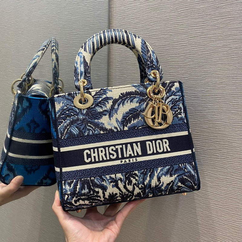 Dior M0565 Medium Lady D-lite Embroidery Bag Blue - Default Title - View 2
