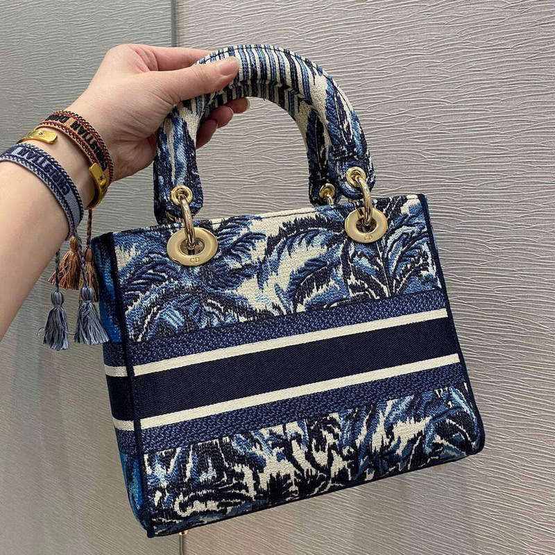 Dior M0565 Medium Lady D-lite Embroidery Bag Blue