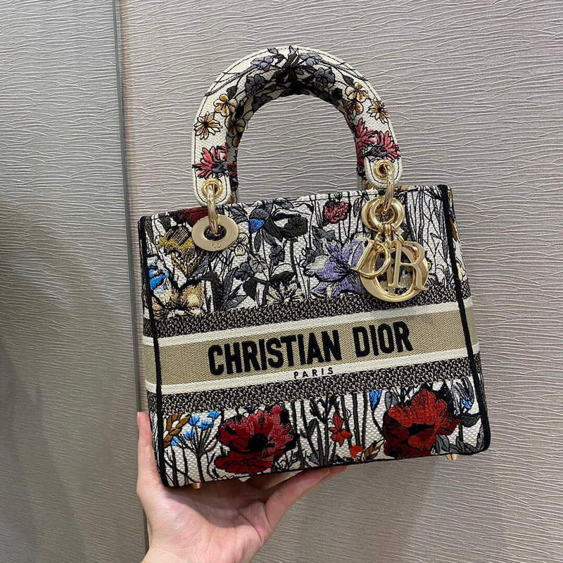 Dior M0565 Medium Lady D-lite Embroidery Bag Black red - Default Title - View 2