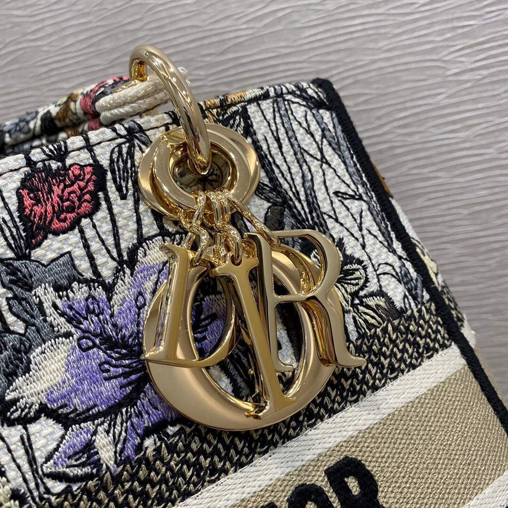 Dior M0565 Medium Lady D-lite Embroidery Bag Black red