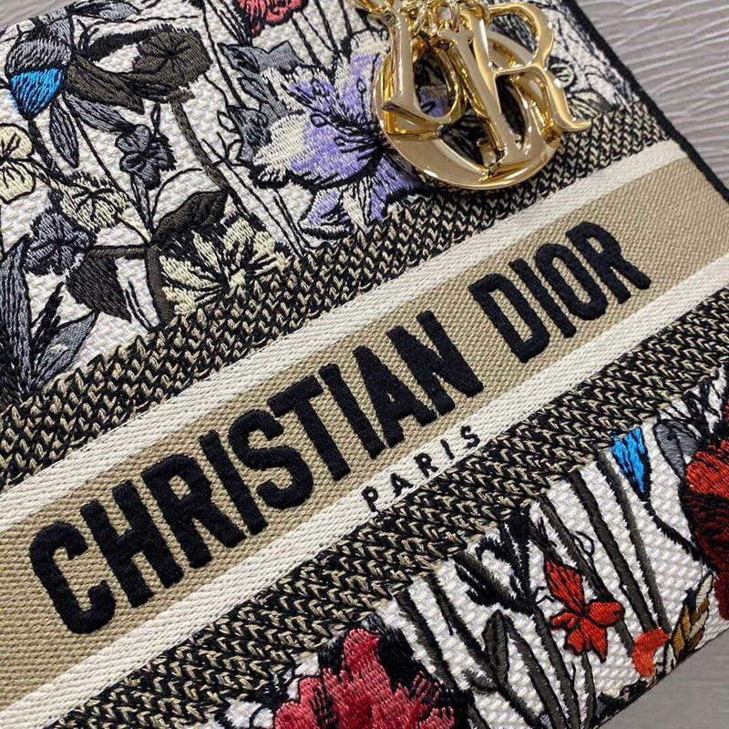 Dior M0565 Medium Lady D-lite Embroidery Bag Black red - Default Title - View 4