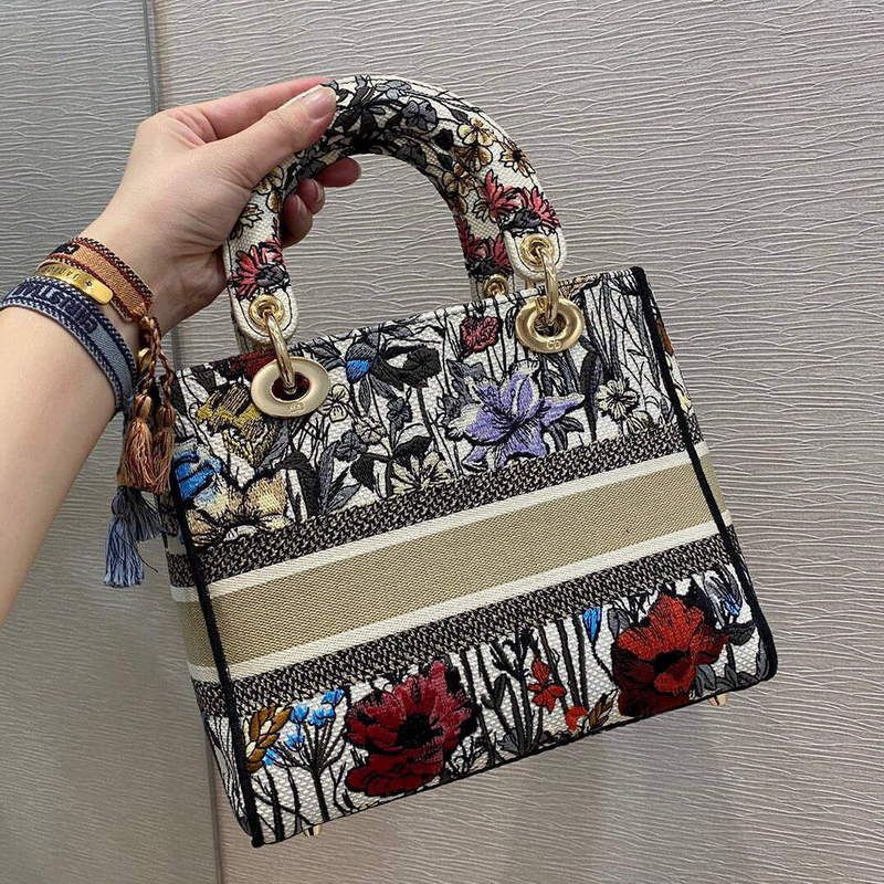 Dior M0565 Medium Lady D-lite Embroidery Bag Black red