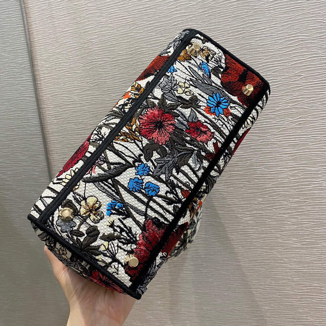 Dior M0565 Medium Lady D-lite Embroidery Bag Black red