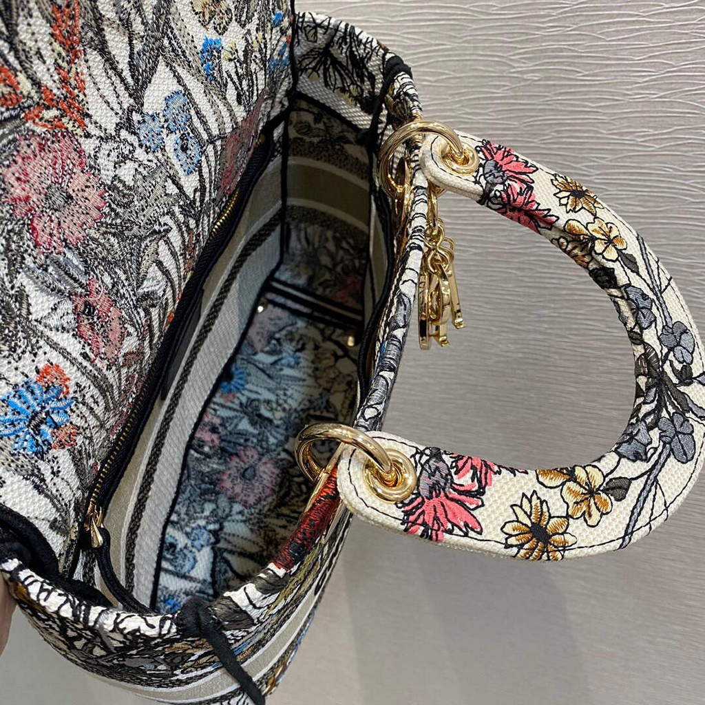 Dior M0565 Medium Lady D-lite Embroidery Bag Black red
