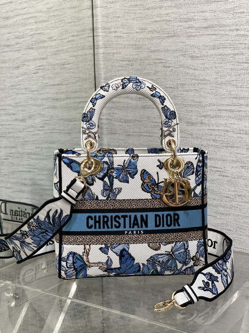 Dior M0565 Medium Lady D-Lite White and Pastel Midnight Blue Toile de Jouy Mexico M1039