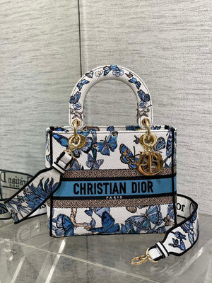 Dior M0565 Medium Lady D-Lite White and Pastel Midnight Blue Toile de Jouy Mexico M1039 - Default Title - View 1