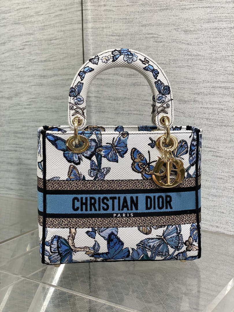 Dior M0565 Medium Lady D-Lite White and Pastel Midnight Blue Toile de Jouy Mexico M1039 - Default Title - View 2