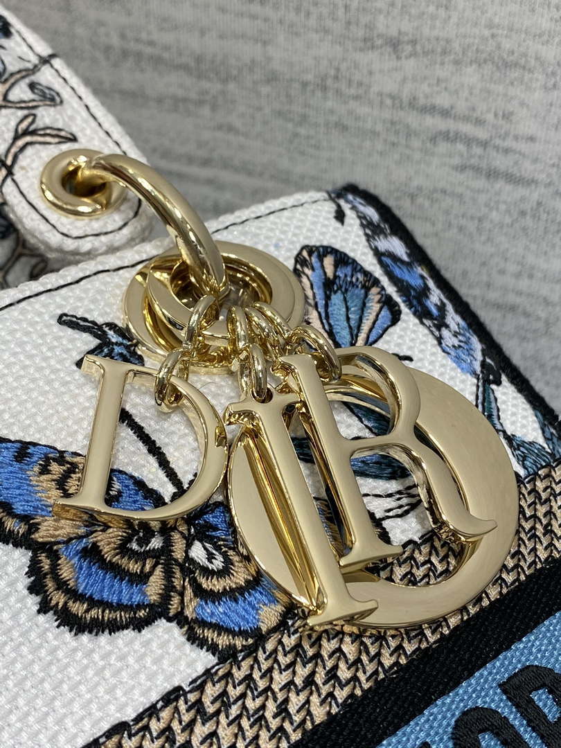 Dior M0565 Medium Lady D-Lite White and Pastel Midnight Blue Toile de Jouy Mexico M1039 - Default Title - View 3