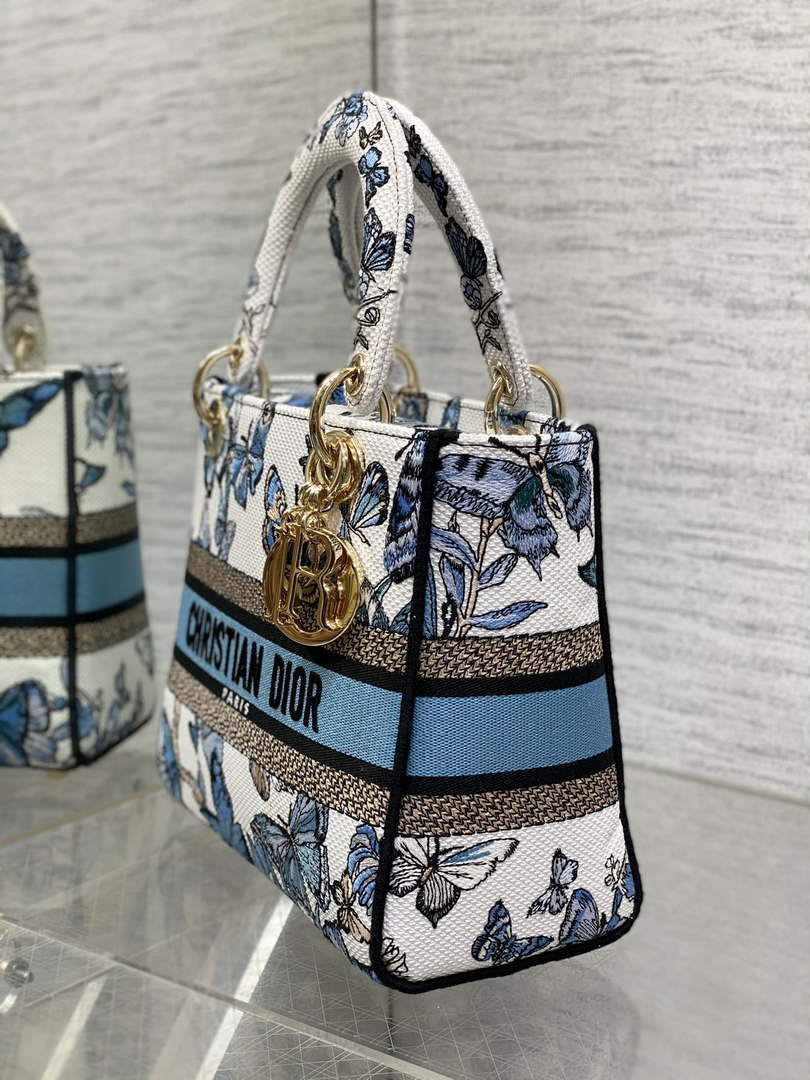 Dior M0565 Medium Lady D-Lite White and Pastel Midnight Blue Toile de Jouy Mexico M1039 - Default Title - View 6